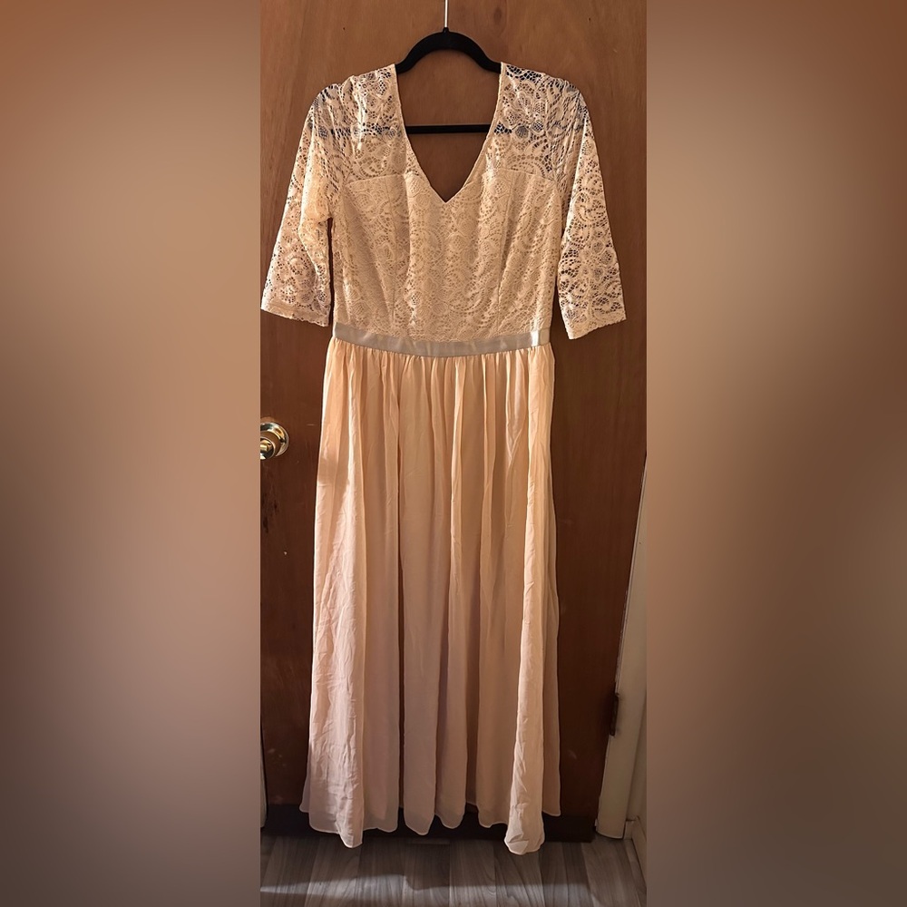 Yellow/Beige Dresswith 3/4 Sleeves for Wedding